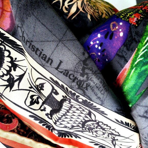 Christian LaCroix Silk Scarf Vintage 80s Asia NWOT Cartes de Voyages Series - Picture 2 of 14